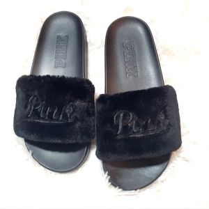 🆕️ Victoria's Secret Pink Slides Slippers Black Sz M 7/8